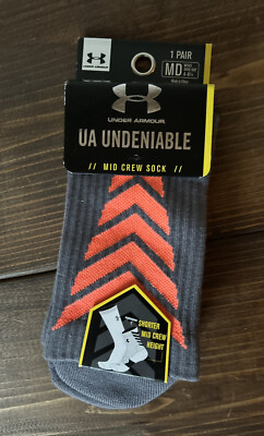 Under Armour  UA Mid-Crew Socks Graphite Gray orange Mens shoe sz 4-8.5 Med. Boy-image
