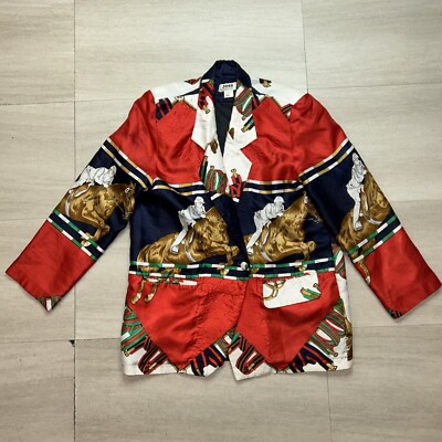 Joss Vintage Equestrian Silk Bomber Jacket Shoulder Pads One Size See Pics-image