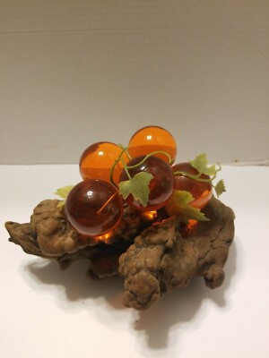 Vintage Mid-Century Lucite Acrylic Grapes On Driftwood Orange-image