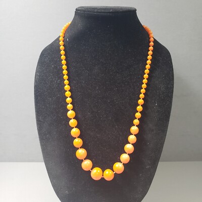 Graduated Beaded Necklace Orange Statement Mid Century Modernist Boho 26
