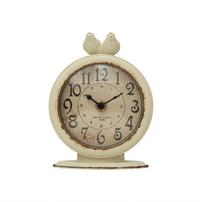 Creative CoOp Pewter Birds Mantel Clock 5 L x 3 W x 6 H Cream-image