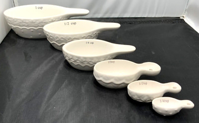 Embossed Ceramic Stacking MEASURING CUPS & SPOONS White Creative Co-op RARE-image