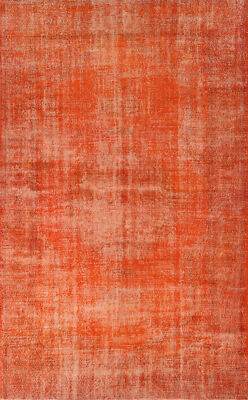 Orange Over-dyed Anatolian Wool Hand-knotted Rug 7x11 ft Turkish Carpet-image