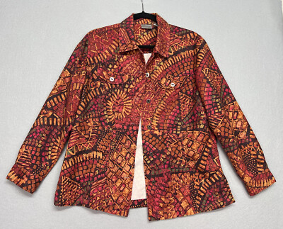 Chico’s ￼Orange And Brown ￼Geometric Long Sleeve ￼Polyester Fall Jacket 🍁size 1-image