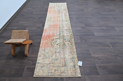 Vintage Turkish Runner Rug 2x9ft Wool Anatolian Handmade Hallway Oushak ORANGE-image
