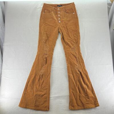 NWT Forever 21 Mid High Rise Button Fly Brown Orange Flare Pants Womens S-image