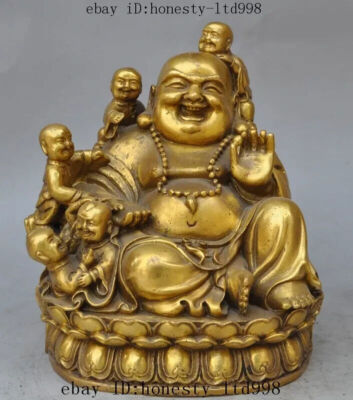 chinese buddhism temple joss brass 5 boy lad kids wealth Maitreya Buddha statue-image