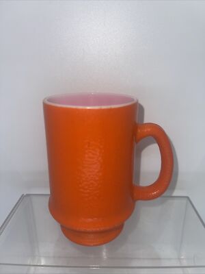 One TEXTURED FIRED-ON ORANGE GLASS STACKABLE COFFE MUG CUP MID CENTURY MODERN-image