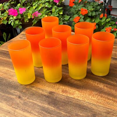 Eight Mid Century Modern Yellow & Orange Candy Corn Beverage Glasses-image