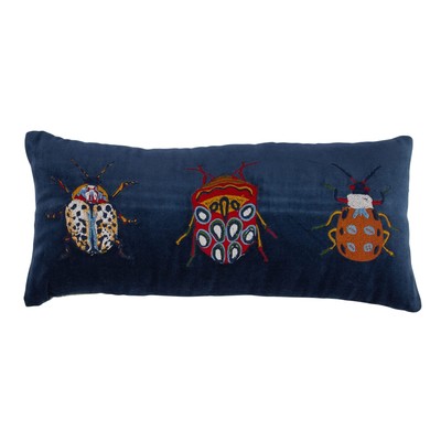 Cotton Velvet Lumbar Beetle Embroidery, Multicolor Pillow, Multi-image
