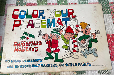 Vintage Color Your Placemats Christmas Holidays 1970 Creative Printing Co 12X17-image