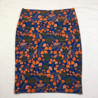 Lularoe Cassie Pencil Skirt 3XL Womans Plus Blue Orange Floral Elastic Waist-image
