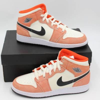 Air Jordan 1 Mid SE Orange Suede (GS) Black-Sail-White DV1336-800 Size 7Y-image
