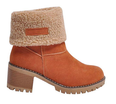 Women Winter Boots Comfortable Warm Lining Block Heel Mid Calf Boots Casual New-image