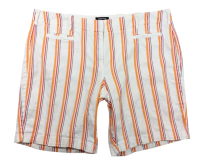 Lands End Shorts Linen Blend Womens XXL Orange Pink Stripe Mid Rise Pockets-image