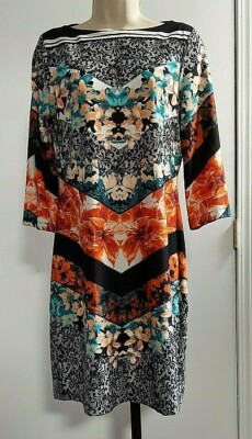 Cato Black, Orange Red, and Teal Print Dress, Size S-image