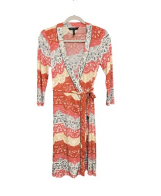 BCBGMaxazria Orange Multicolored Wrap Dress-image