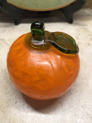 Vintage Art Glass Orange Fruit Hand Blown Mid Century Murano Style-image