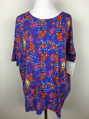 LuLaRoe Irma Tunic XXS Womens Top Purple Orange Yellow Green Mid Century Floral-image