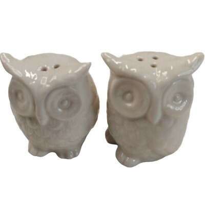 Creative Co-Op Ceramic White Owls Salt & Pepper Shaker Set-image
