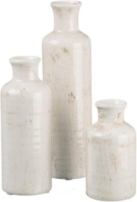 Sullivans White Ceramic Vase Set, Farmhouse Decor, Home Distressed -image