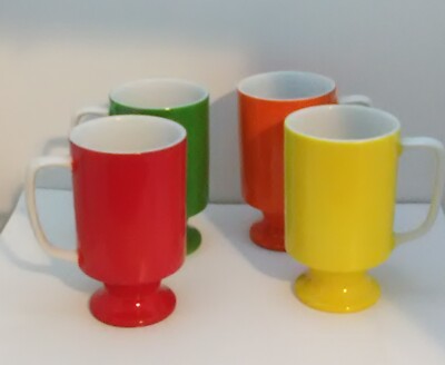 Mid Modern Coffee Cup Set - Green, Red, Yellow & Orange - Irish Style Cups-image