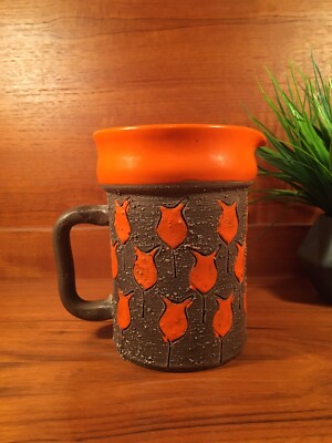 Mid Century Modern Vintage Holy Howard HH Italy Ceramic Pitcher Orange Brown-image