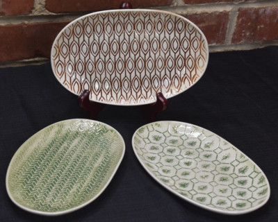 Creative Co-op  Stoneware 3 Oval Trays Plates with Unique Patterns 8