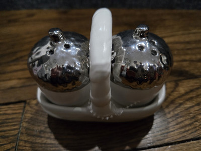 Creative Co-Op Farmhouse White And Silver Ceramic Acorn Salt & Pepper Shakers-image