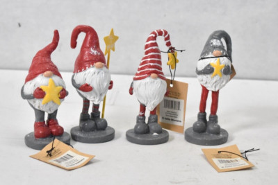 Lot of 4 Creative Co Op Resin Gnomes w Star On Stand 4 Style 4-1/2