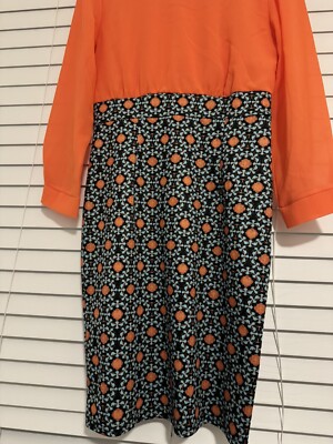 Orange Navy Printed Blue Pencil Sheath Dress Size Large (Runs Small) Size 8-image
