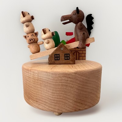 Wooderful Life Wooden Music Box The Three Little Pigs Handcrafted Collectible-image