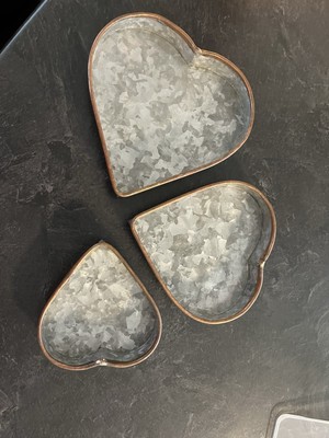 Creative Co-op Metal Hearts Brass Ring Around Top Set Of 3-image