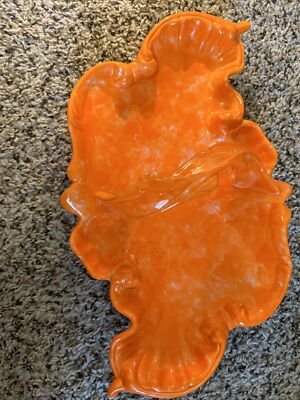 1970's Dish Mid Century Modern Orange Pottery-image