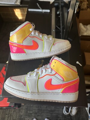 Size 5Y - Air Jordan 1 Mid GS Edge Glow Pink Orange Yellow Multicolor CV4611-100-image
