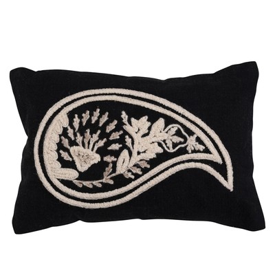 Woven Cotton Slub Lumbar Embroidered Paisley Pillow, 14