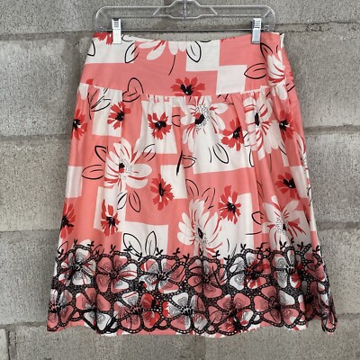 Tabitha Women Floral Skirt Size 8 Orange Cotton Embroidered A Line Zip-image