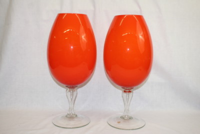 Pair of Massive Mid-Century Hand Blown Orange Glass Art Vases 20