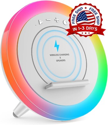 Lámpara De Mesa De Noche Con Cargador Inalámbrico Y Altavoz Bluetooth 10 Vatios.-image