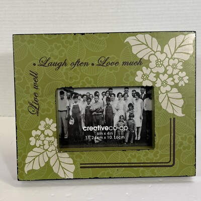 Creative Co-op LIVE WELL LAUGH OFTEN LOVE MUCH Photo Frame 6” x 4” Green Floral-image