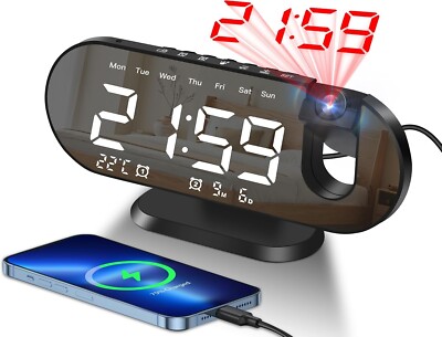 Reloj Despertador LED Proyector Digital Inteligente Para Mesa De Noche Alarma US-image