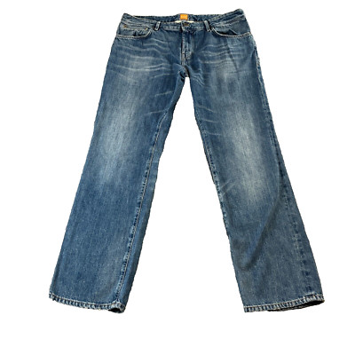 Hugo Boss Mens Jeans W36 L32 Straight Leg Mid Blue Whiskers Orange 24 Cotton-image