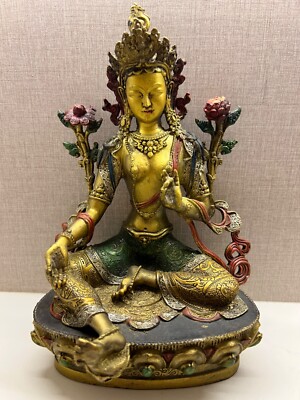 Old Tibet buddhism Joss bronze Gilt White tara kwan-yin GuanYin buddha statue-image