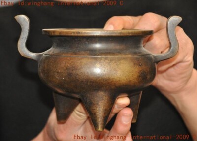Mark China Chinese Buddhism temple bronze joss Incense burner Censer statue-image