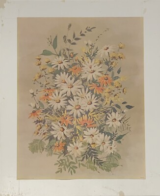 Litho Print by Vivienne 11x14 Daisy Floral Mid Century Orange Yellow White Gree-image