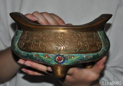 old China Buddhism purple bronze Cloisonne Filigree Joss Incense burner Censer-image