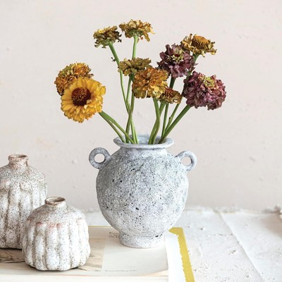Creative Co-Op Stoneware Vase with Handles Distressed Reactive Gray -image