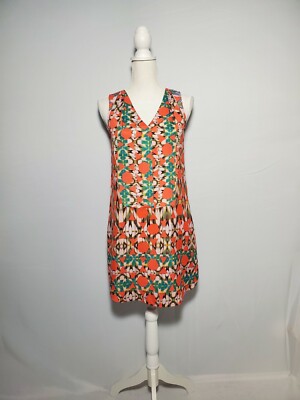 Collective Concepts Orange Colorful Geometric Shapes Sleeveless Dress Size XS-image