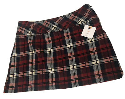 La La Land Creative Co. Navy Red Black Flocked Plaid Mini Skirt (Juniors) Size M-image