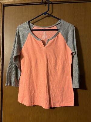 No Boundaries Thin  Mid Length Sleeve Orange/Gray  Top Women Size Large (11/13)-image